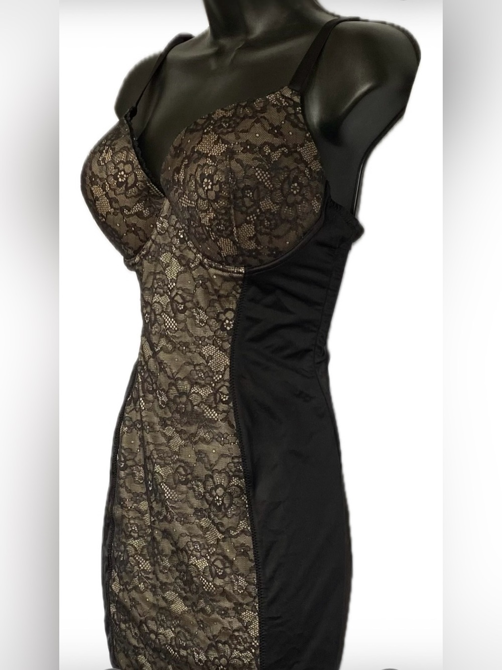 Maidenform BLK/TAN Sweet Nothings” Chemise, 38C *P1089